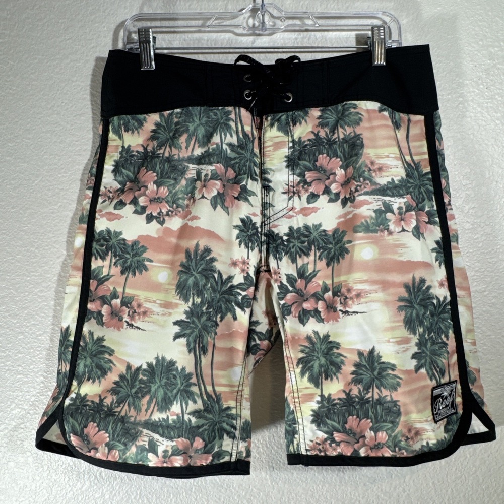 Reef Men's Board shorts Surfing Swim Suit Trunks 32 Medium Tropical Sunset NWOT